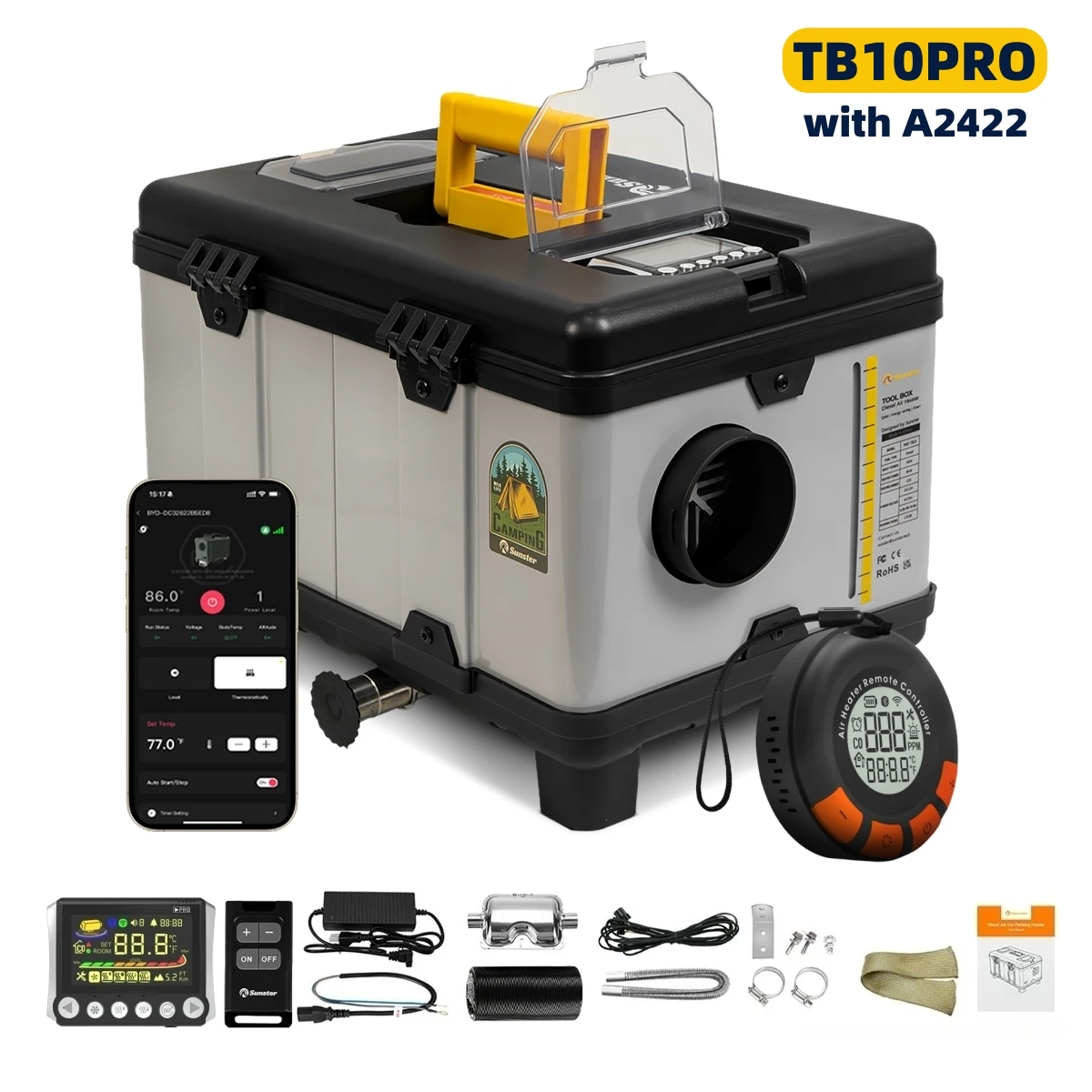 TB10PRO 8KW Dieselowy Podgrzewacz Powietrza 12V 24V 240V z Termostatem Automatycznym, Nagrzewnica Postojowa z Bluetooth APP i Monitorem CO do Samochodów, Domów, Kamperów