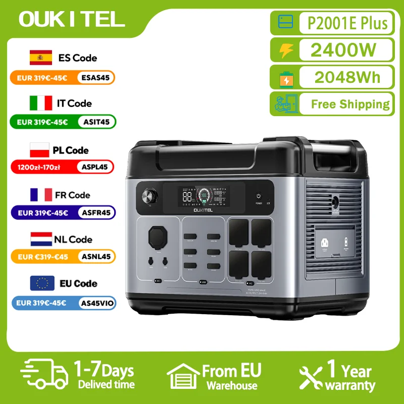 OUKITEL P2001E PLUS Przenośna Stacja Zasilania 2400W Generator Solarny 2048Wh Akumulator Lifepo4 Zapasowy Zasilacz Domowy Kempingowy Mobilny