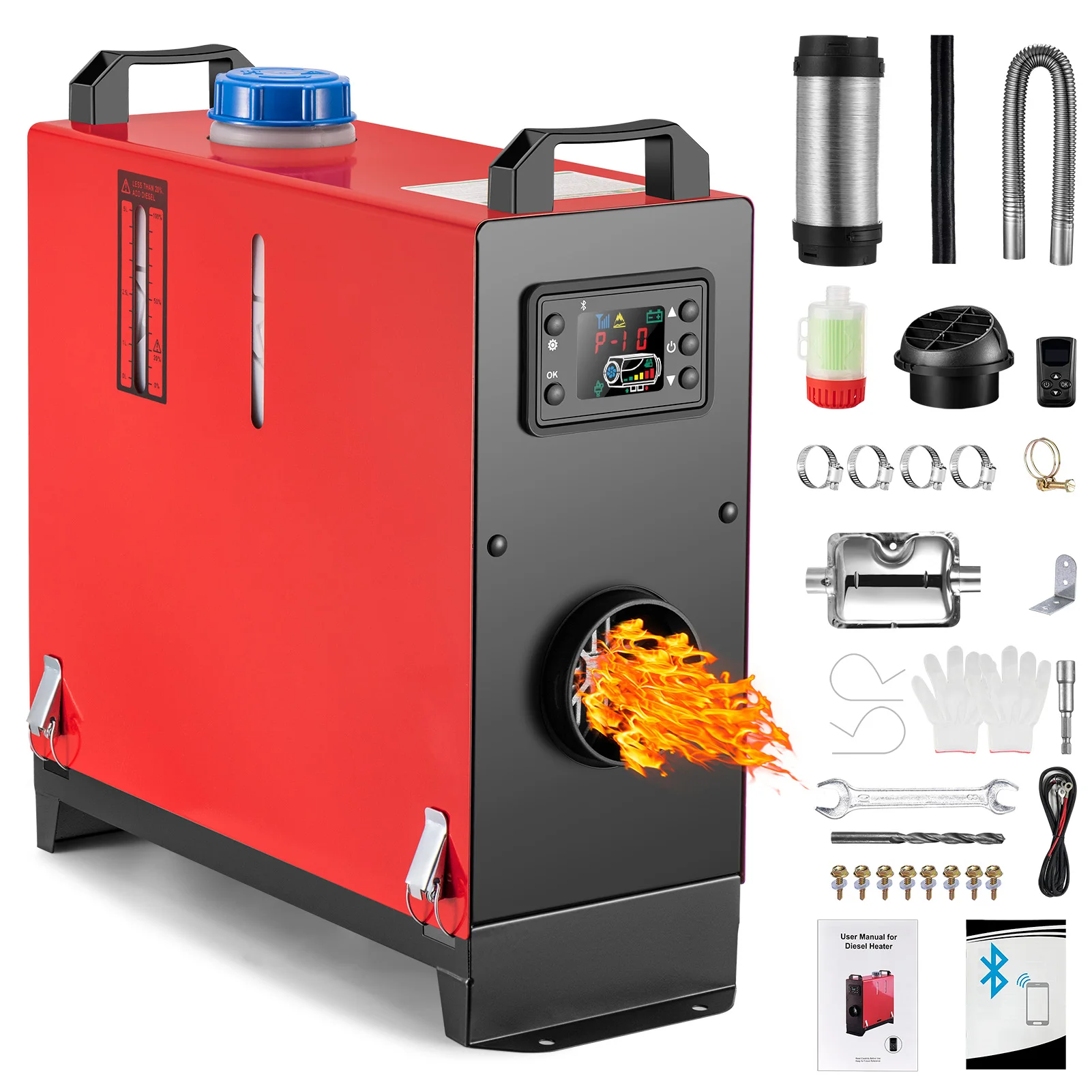 Grzejnik powietrza 5kW/8kW 12V 24V do parkowania, czerwona obudowa, wyświetlacz LCD, grzejnik samochodowy do kamperów, autobusów, grzejnik olejowy z wentylatorem.