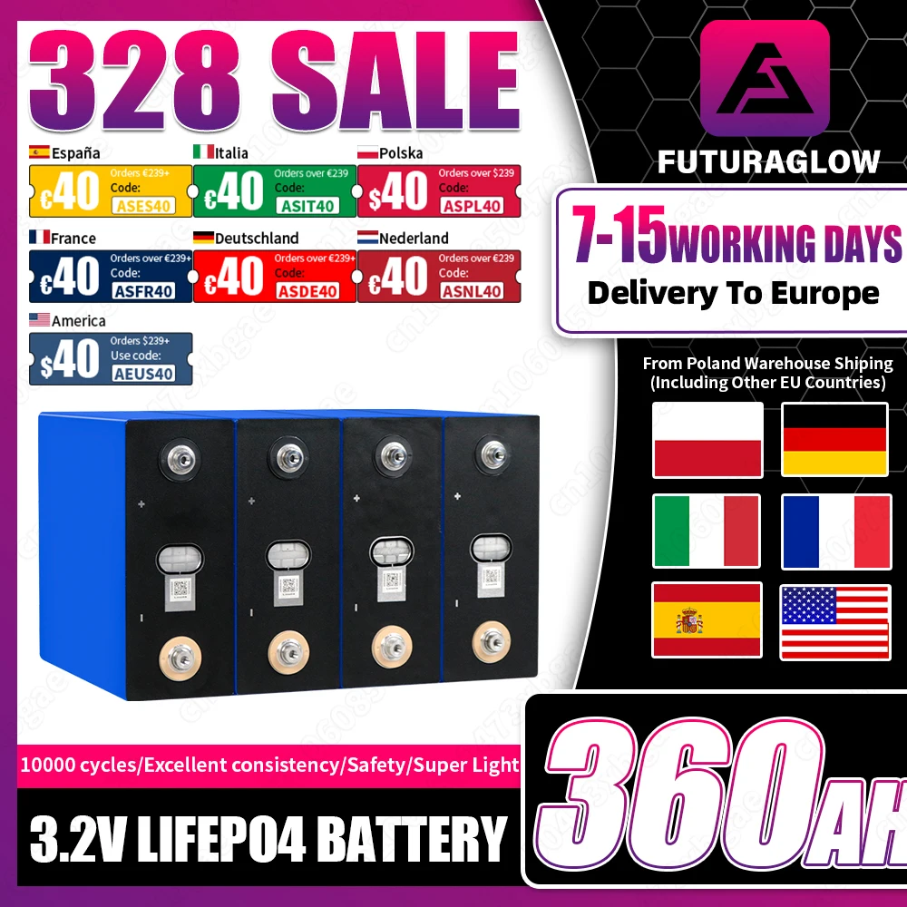 EU US STOCK 3.2V 360Ah LiFePO4 Akumulator 10000+ cykli Zupełnie nowy do kamperów RV Łodzie Jachty Wózki golfowe Wózki widłowe Ogniwa słoneczne BEZ PODATKU