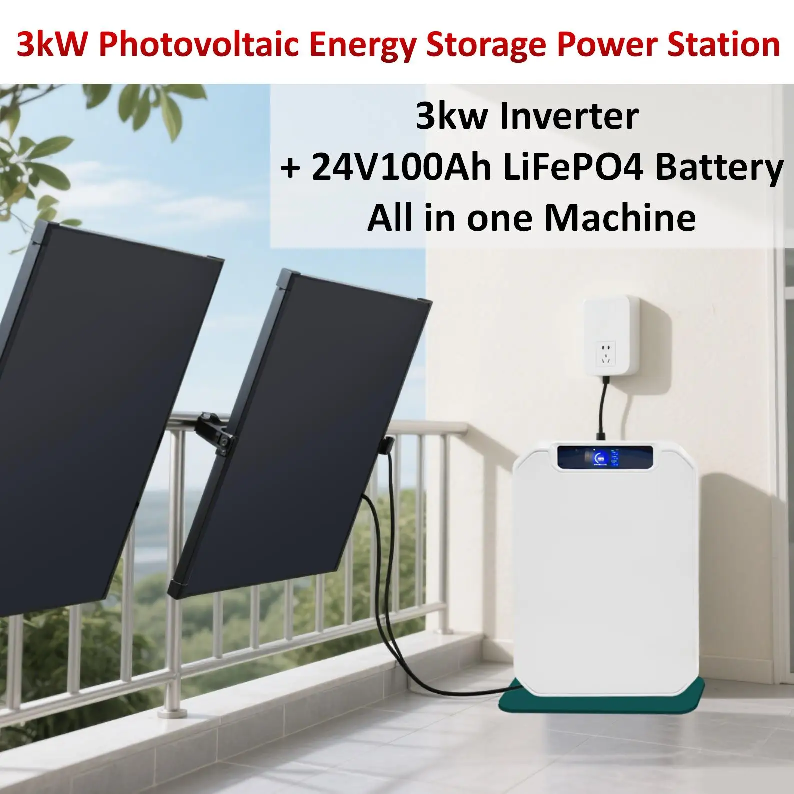 Stacja zasilania fotowoltaicznej off-grid o mocy 3000W, falownik 3kW i akumulator LiFePO4 24V 100Ah