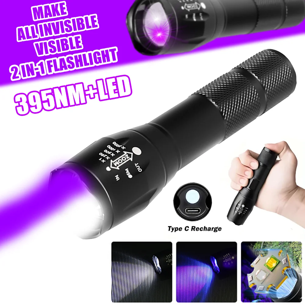 Latarka UV + biała 2w1
